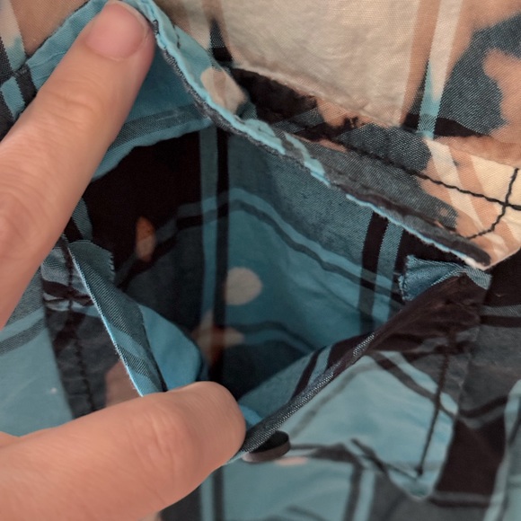 Y2K Western POINT ZERO Cher 2005 Acid Washed Blue Tan Plaid Button Down Shirt M - Picture 5 of 10